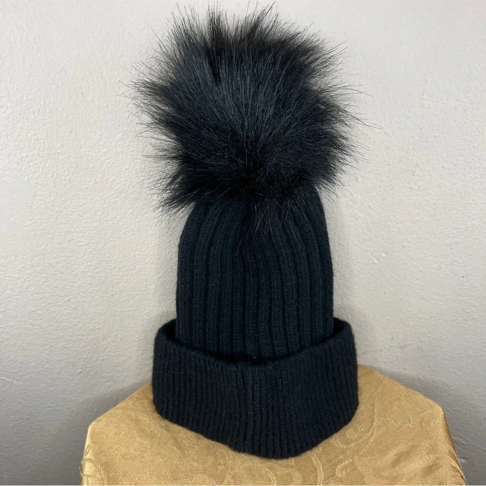 Black Gold Heart Knit Beanie With Pom Pom Adult Goth Kawaii